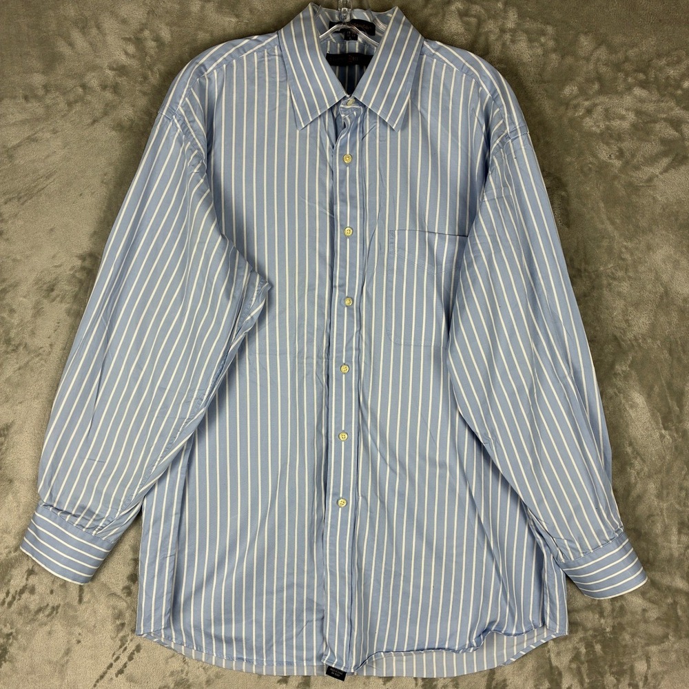 Tommy Hilfiger Mens Blue White Striped‎ Button Down Shirt 16.5 32-33 L RN15481